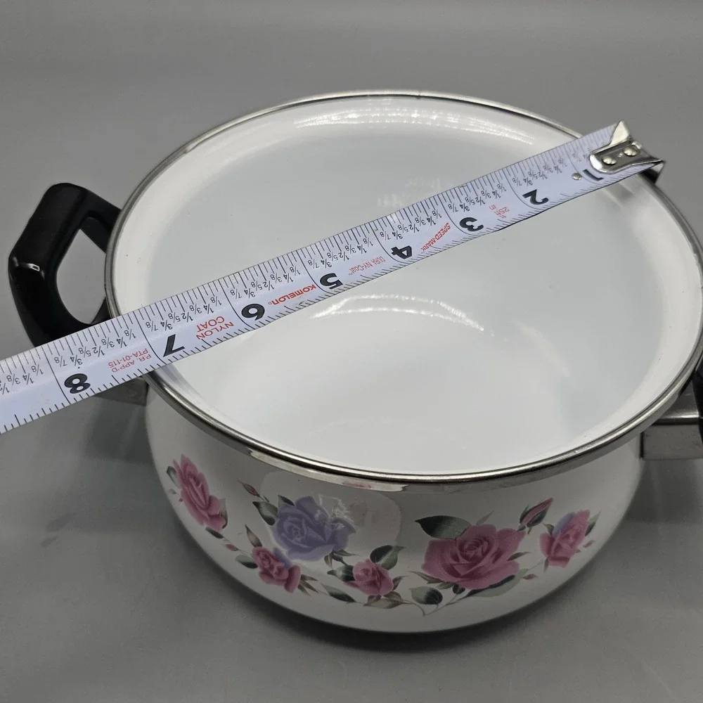 Vintage Roses Floral Flowers Enameled Sauce Pan Pot 1 Quart Grandmacore Cottage